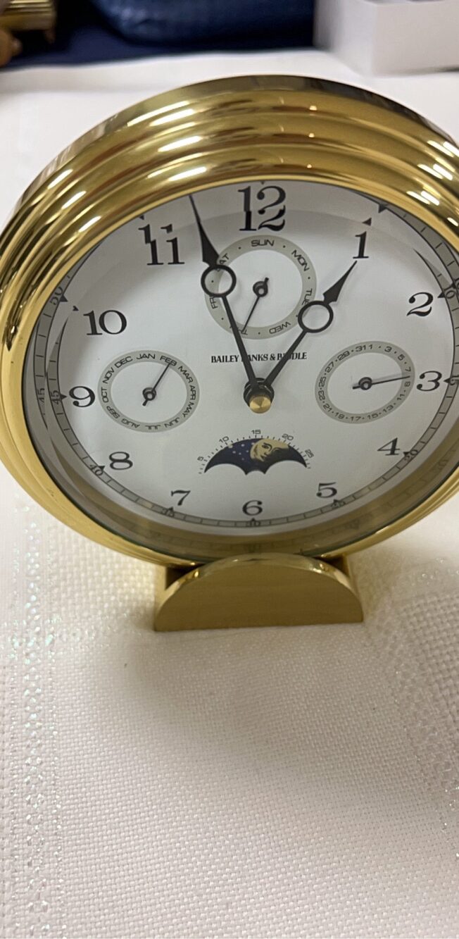 Bailey Banks & Biddle Gold Tone Desk Clock with Moon Phase